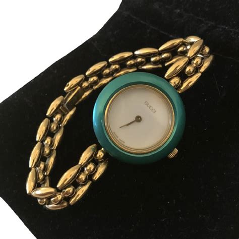 vintage gold gucci watch with multi interchangeable bezels|vintage gucci watch women's interchangeable.